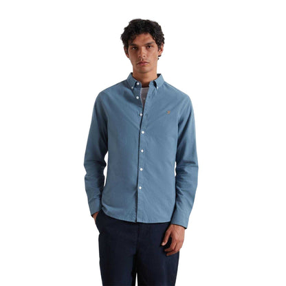 Chalk Blue - Front - Farah Mens Vintage Oxford Long-Sleeved Button-Down Shirt