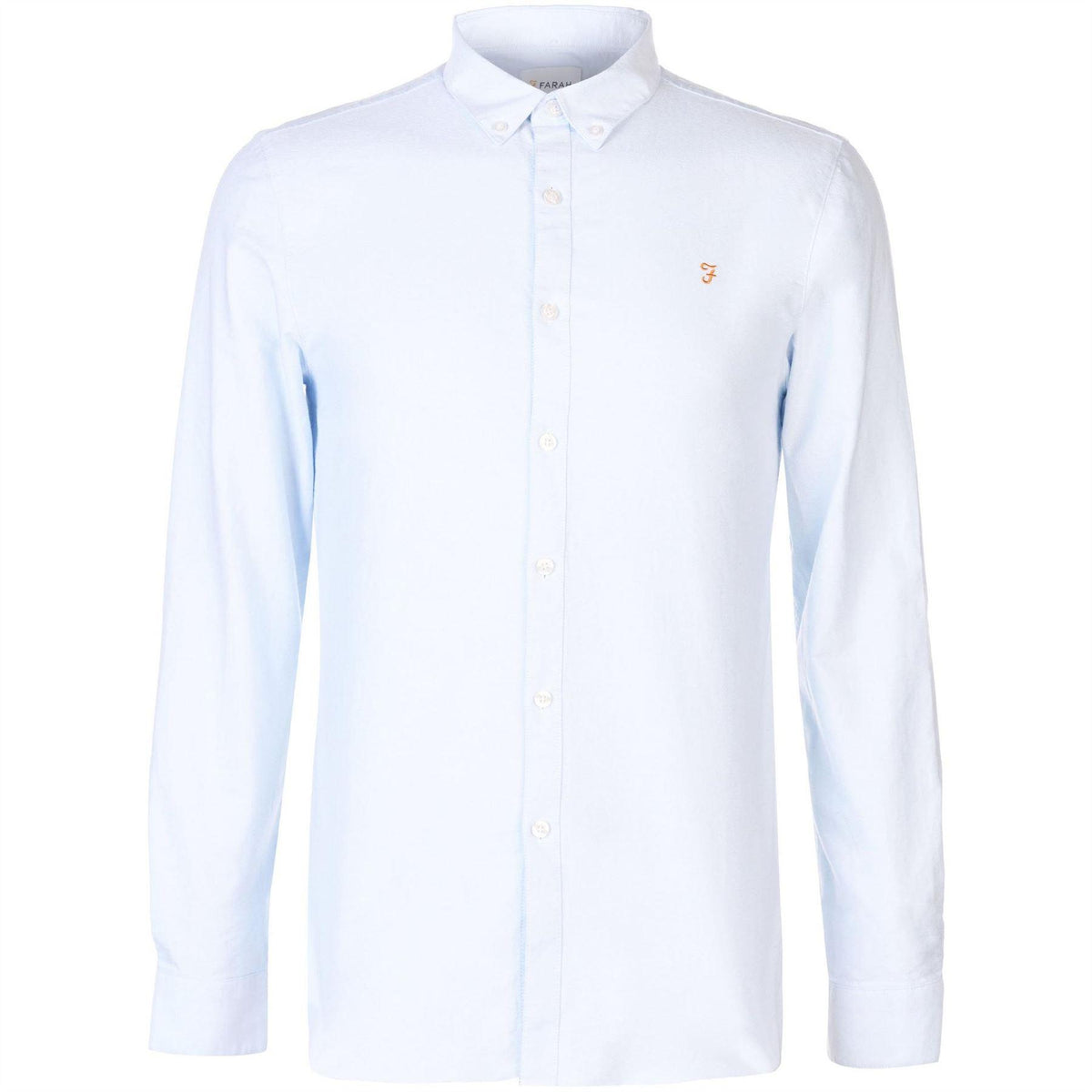 Sky Blue - Front - Farah Mens Vintage Oxford Long-Sleeved Button-Down Shirt