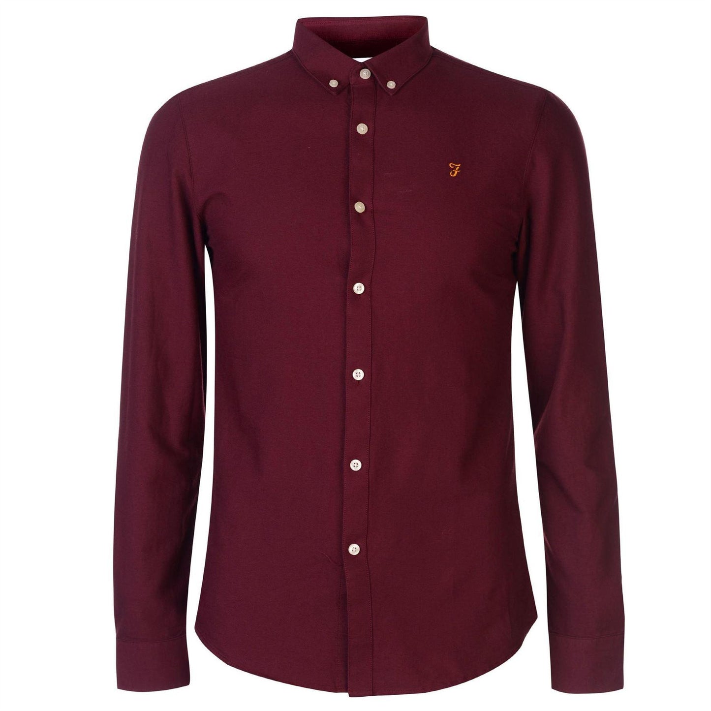Burgundy - Front - Farah Mens Vintage Oxford Long-Sleeved Button-Down Shirt