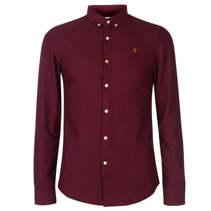 Burgundy - Front - Farah Mens Vintage Oxford Long-Sleeved Button-Down Shirt
