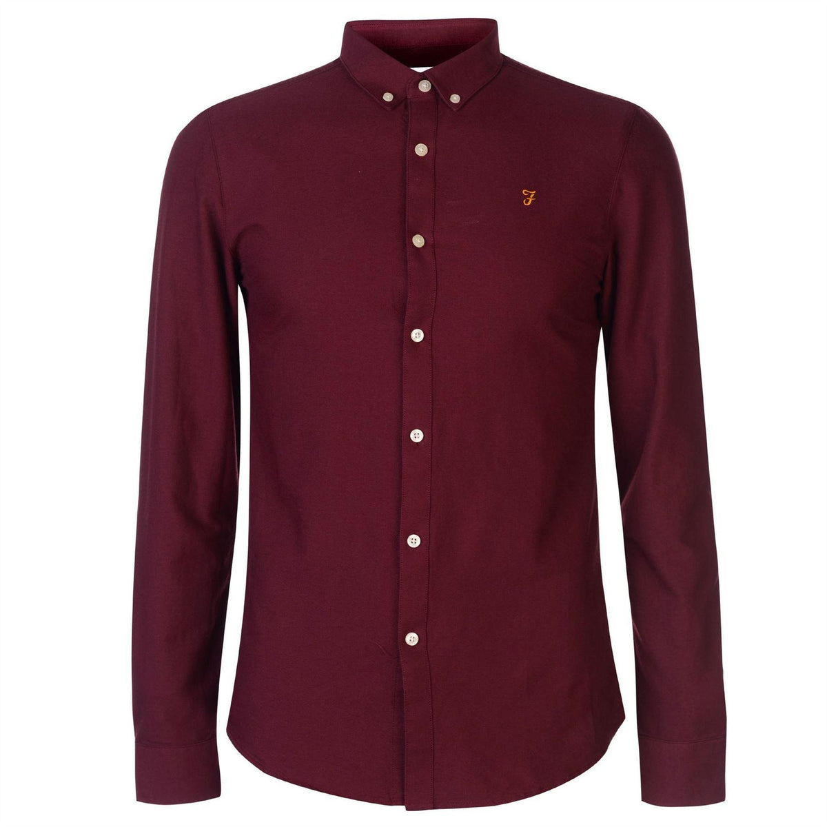 Burgundy - Front - Farah Mens Vintage Oxford Long-Sleeved Button-Down Shirt