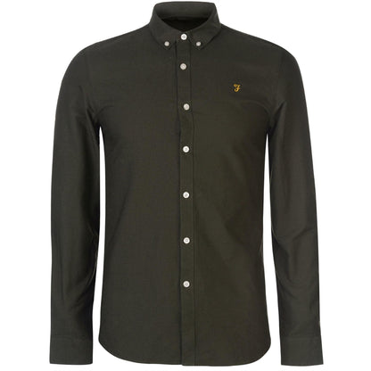Dark Green - Front - Farah Mens Vintage Oxford Long-Sleeved Button-Down Shirt