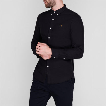 Navy - Side - Farah Mens Vintage Oxford Long-Sleeved Button-Down Shirt