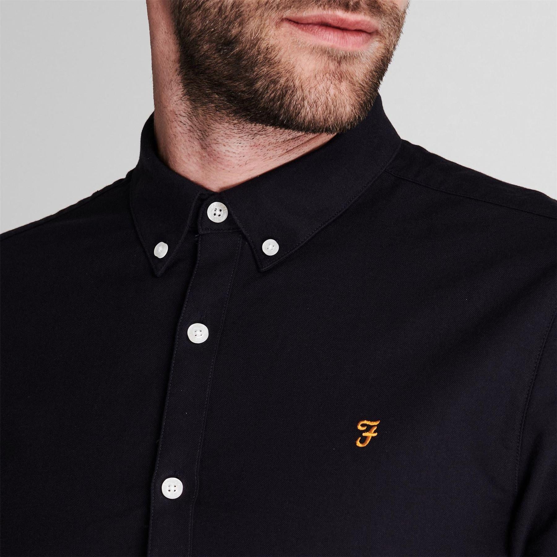 Navy - Pack Shot - Farah Mens Vintage Oxford Long-Sleeved Button-Down Shirt
