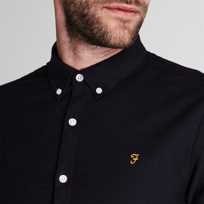 Navy - Pack Shot - Farah Mens Vintage Oxford Long-Sleeved Button-Down Shirt