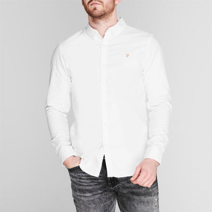 White - Side - Farah Mens Vintage Oxford Long-Sleeved Button-Down Shirt