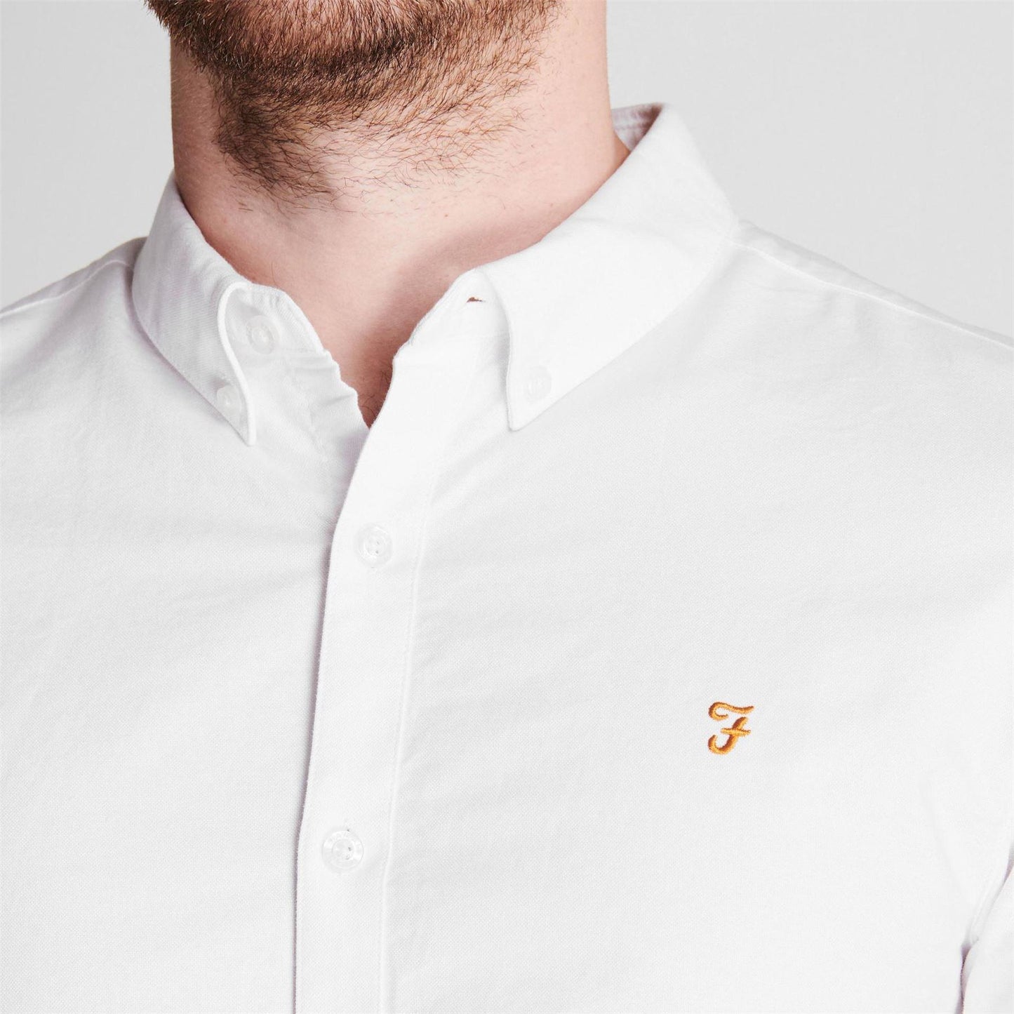 White - Pack Shot - Farah Mens Vintage Oxford Long-Sleeved Button-Down Shirt