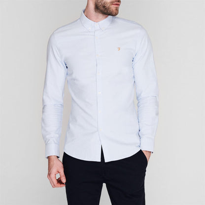 Sky Blue - Side - Farah Mens Vintage Oxford Long-Sleeved Button-Down Shirt