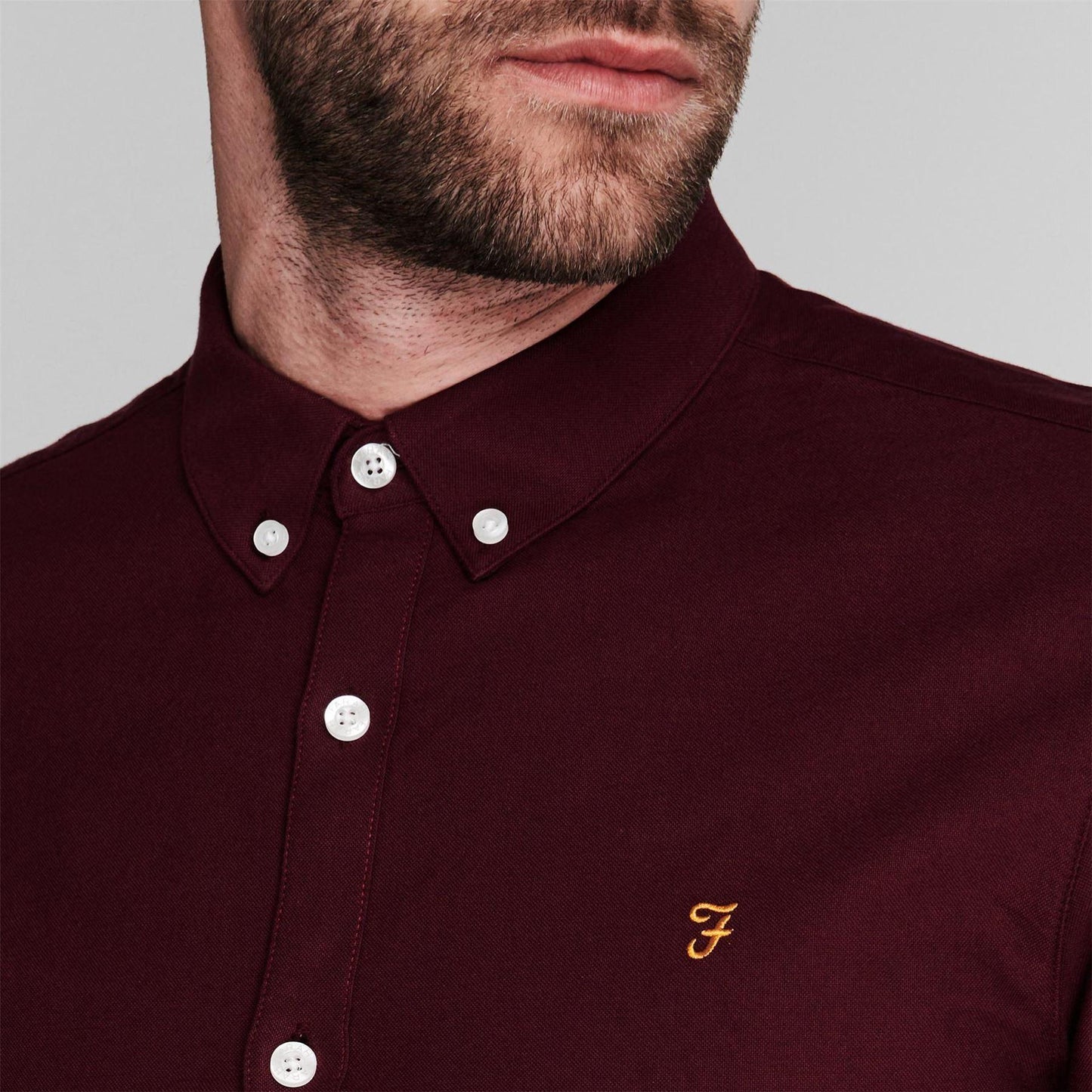 Burgundy - Pack Shot - Farah Mens Vintage Oxford Long-Sleeved Button-Down Shirt