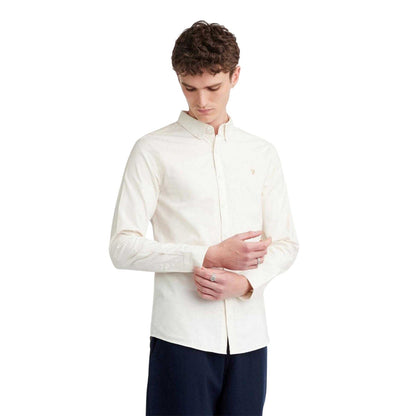 Ecru - Front - Farah Mens Vintage Oxford Long-Sleeved Button-Down Shirt