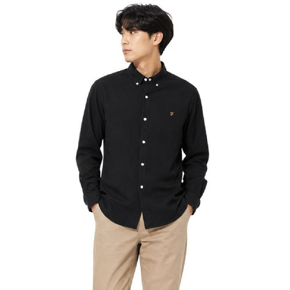 Black - Front - Farah Mens Vintage Oxford Long-Sleeved Button-Down Shirt