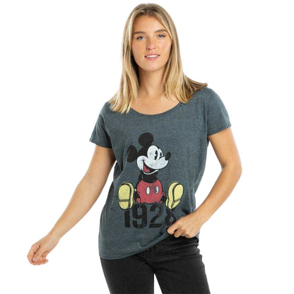 Grey - Side - Mickey Mouse Womens-Ladies Scoop Neck T-Shirt