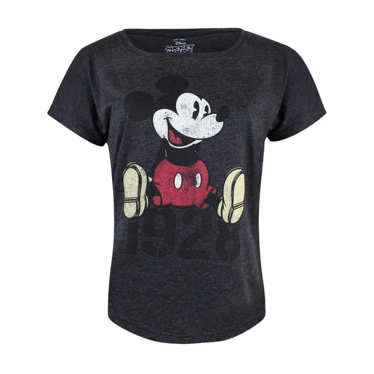 Grey - Front - Mickey Mouse Womens-Ladies Scoop Neck T-Shirt