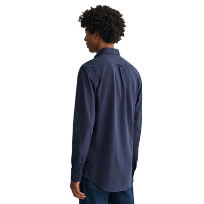 Navy - Back - Gant Mens Cotton Pique Regular Button-Down Shirt