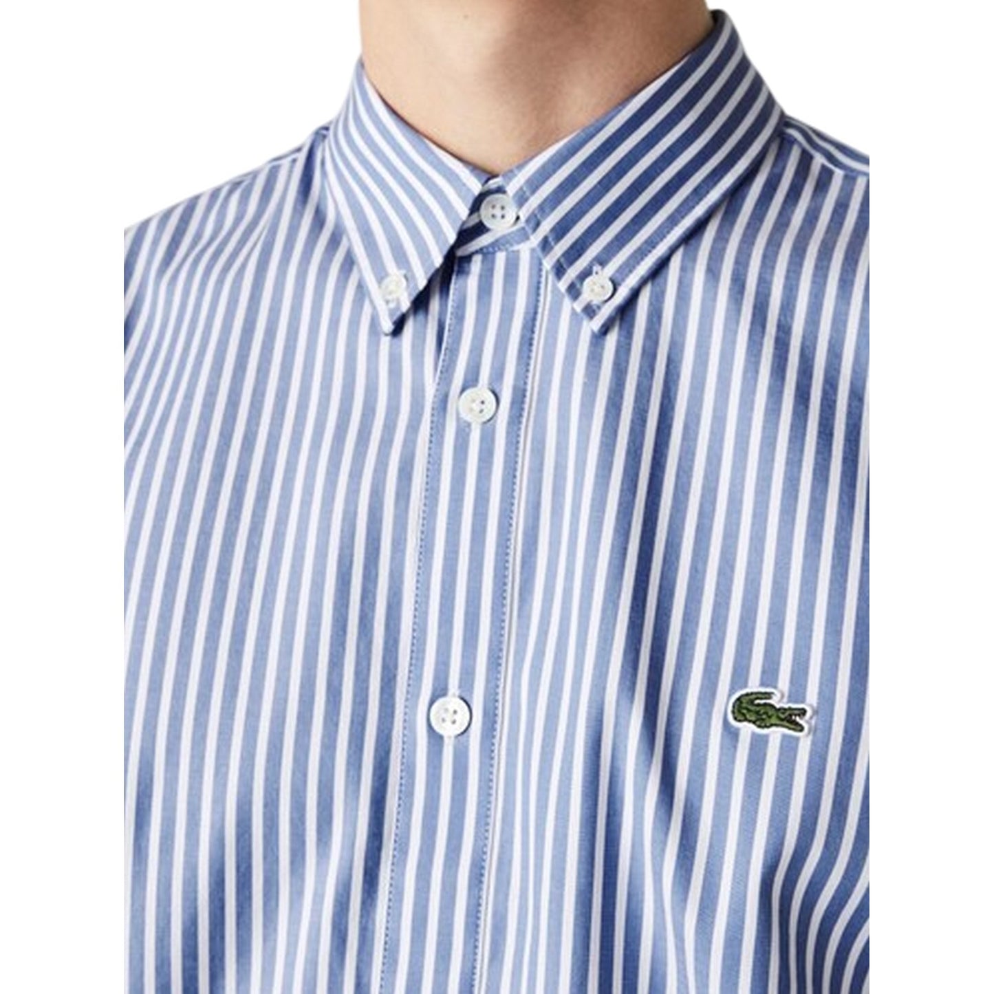 White Stripe - Side - Lacoste Mens Striped Premium Cotton Regular Button-Down Shirt