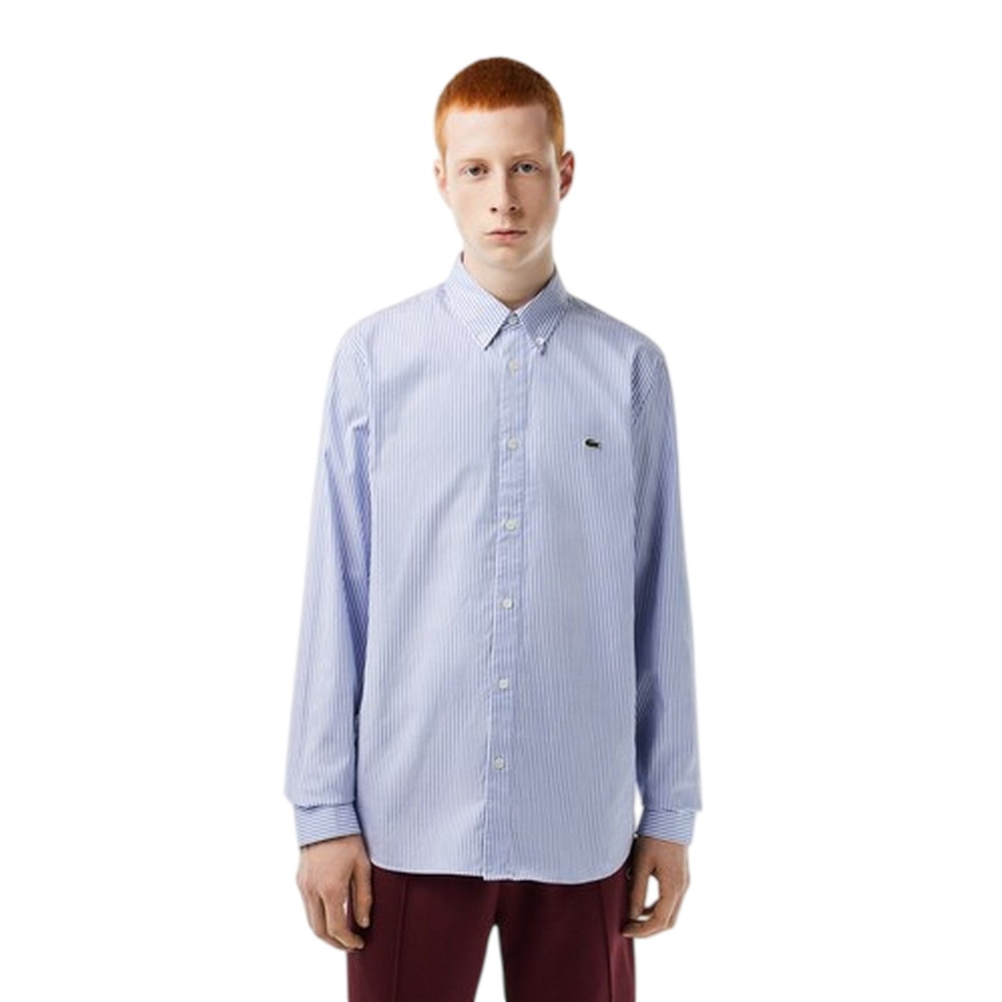 White Stripe - Lifestyle - Lacoste Mens Striped Premium Cotton Regular Button-Down Shirt