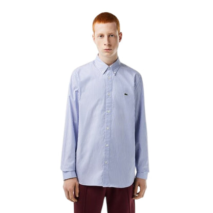 White Stripe - Lifestyle - Lacoste Mens Striped Premium Cotton Regular Button-Down Shirt