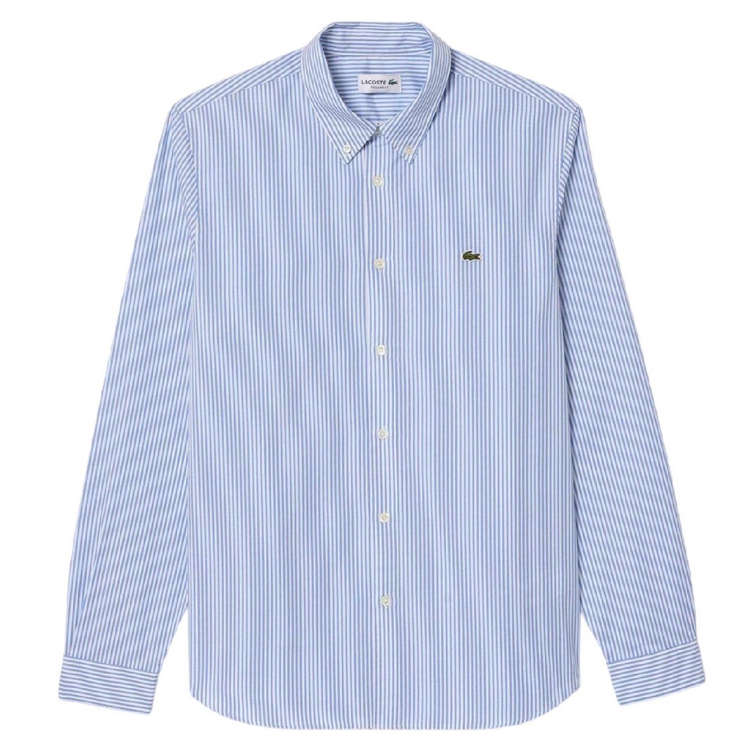 White Stripe - Front - Lacoste Mens Striped Premium Cotton Regular Button-Down Shirt