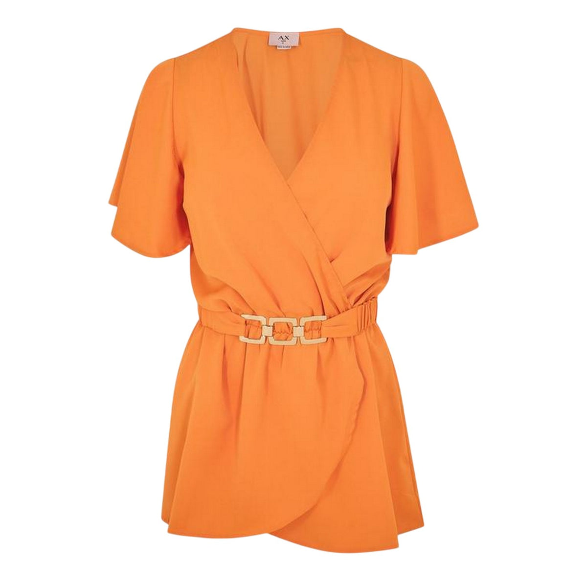 Orange - Front - Ax Womens-Ladies Belted Flutter Wrap Top