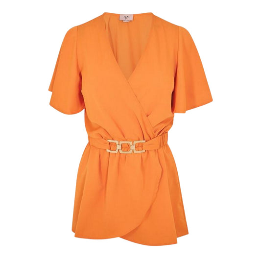 Orange - Front - Ax Womens-Ladies Belted Flutter Wrap Top