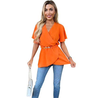 Orange - Side - Ax Womens-Ladies Belted Flutter Wrap Top