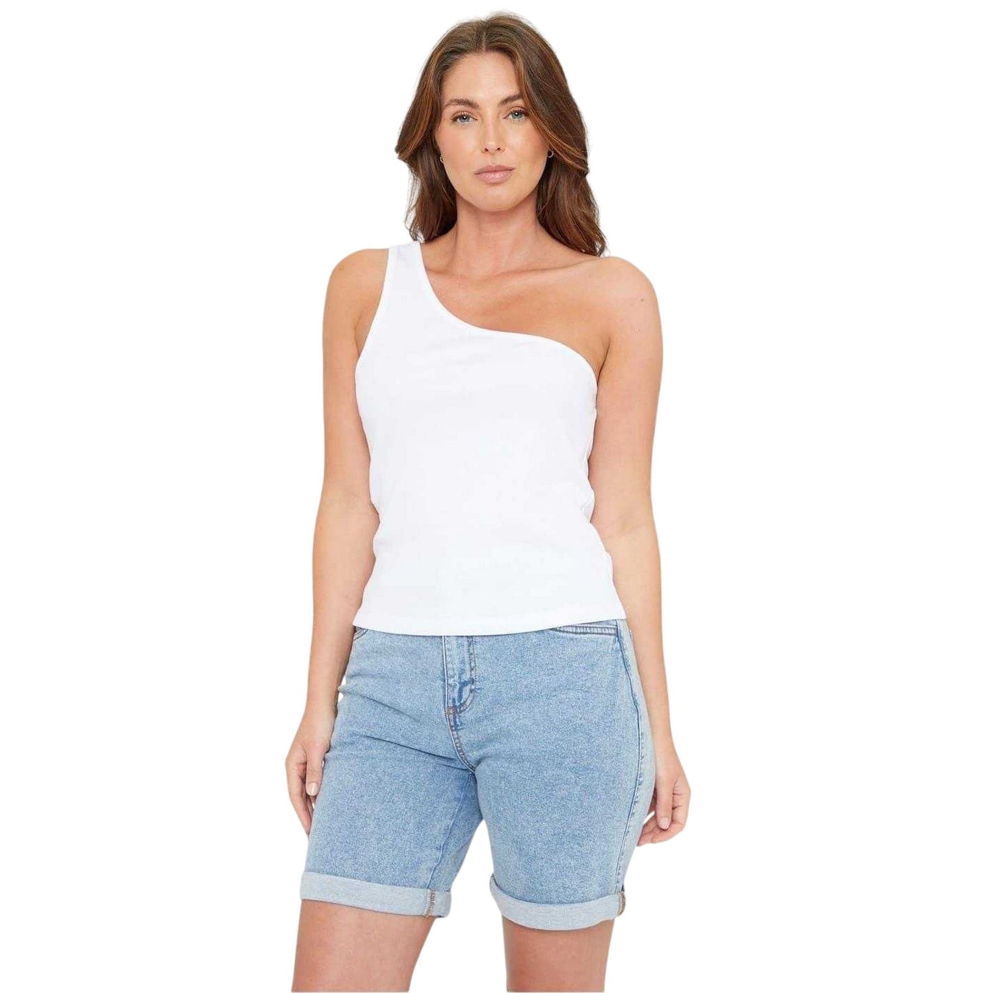 White - Front - Be You Womens-Ladies Ribbed One Shoulder Top
