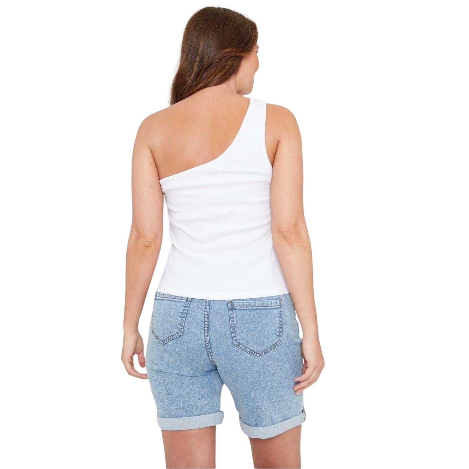 White - Back - Be You Womens-Ladies Ribbed One Shoulder Top