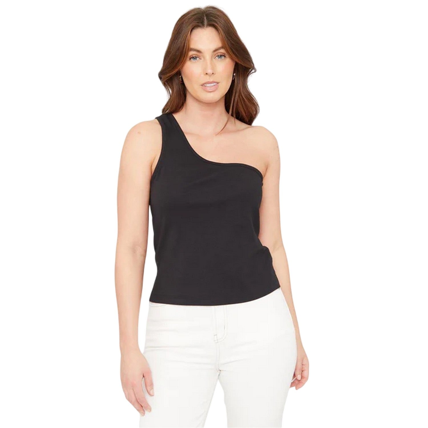 Black - Front - Be You Womens-Ladies Ribbed One Shoulder Top