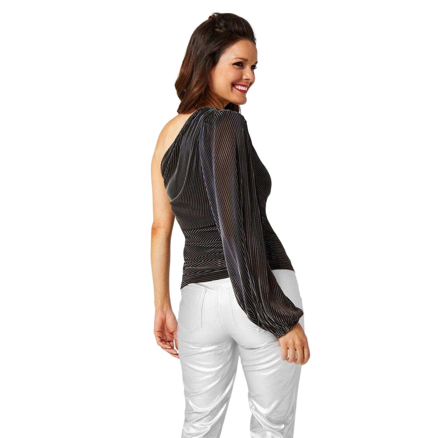 Black-Gold - Back - Biba Womens-Ladies X Tess Daly Ruched One Shoulder Top