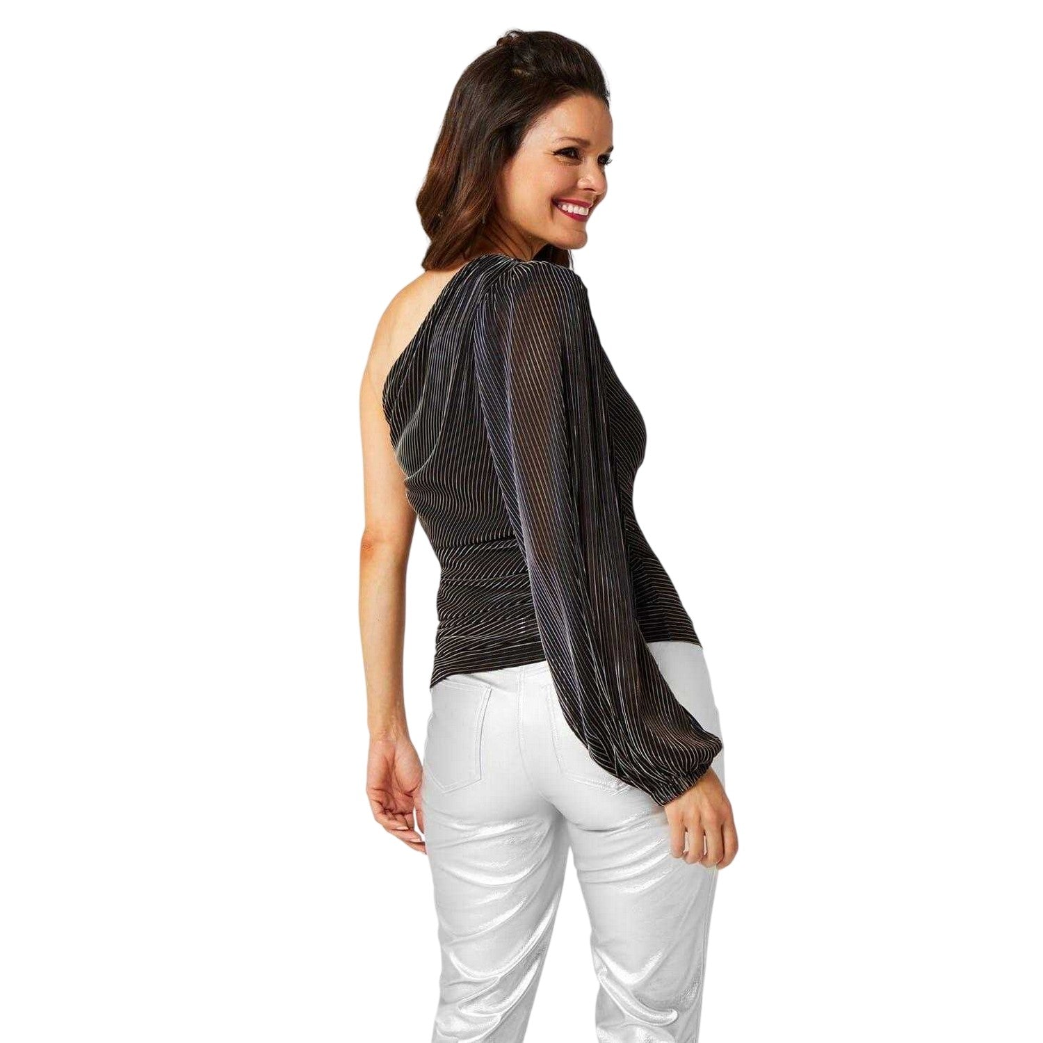 Black-Gold - Back - Biba Womens-Ladies X Tess Daly Ruched One Shoulder Top
