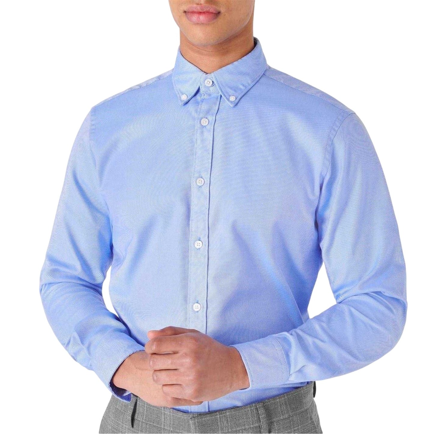 Blue - Side - Haines and Bonner Mens Oxford Tailored Long-Sleeved Button-Down Shirt