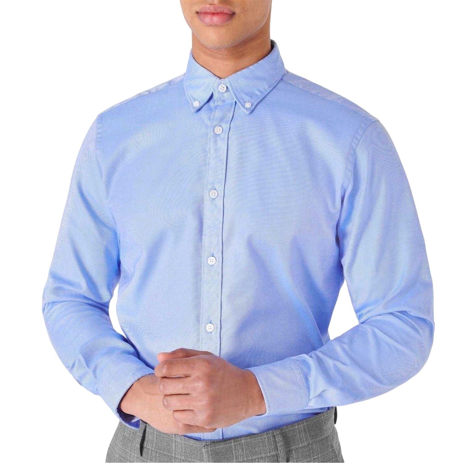 Blue - Side - Haines and Bonner Mens Oxford Tailored Long-Sleeved Button-Down Shirt