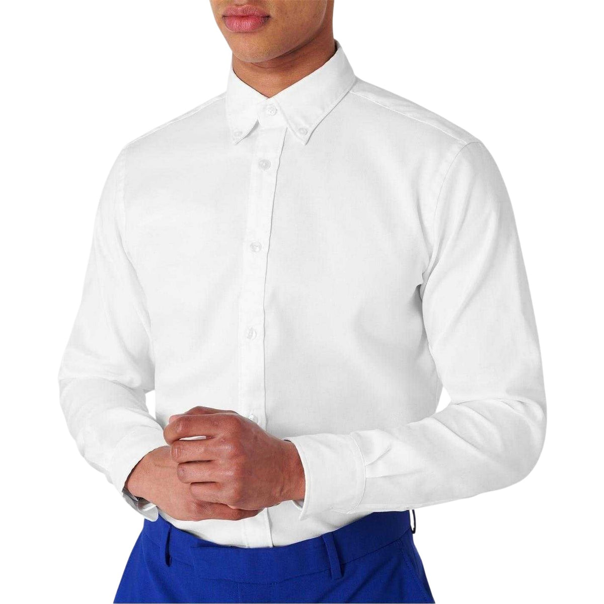 White - Side - Haines and Bonner Mens Oxford Tailored Long-Sleeved Button-Down Shirt