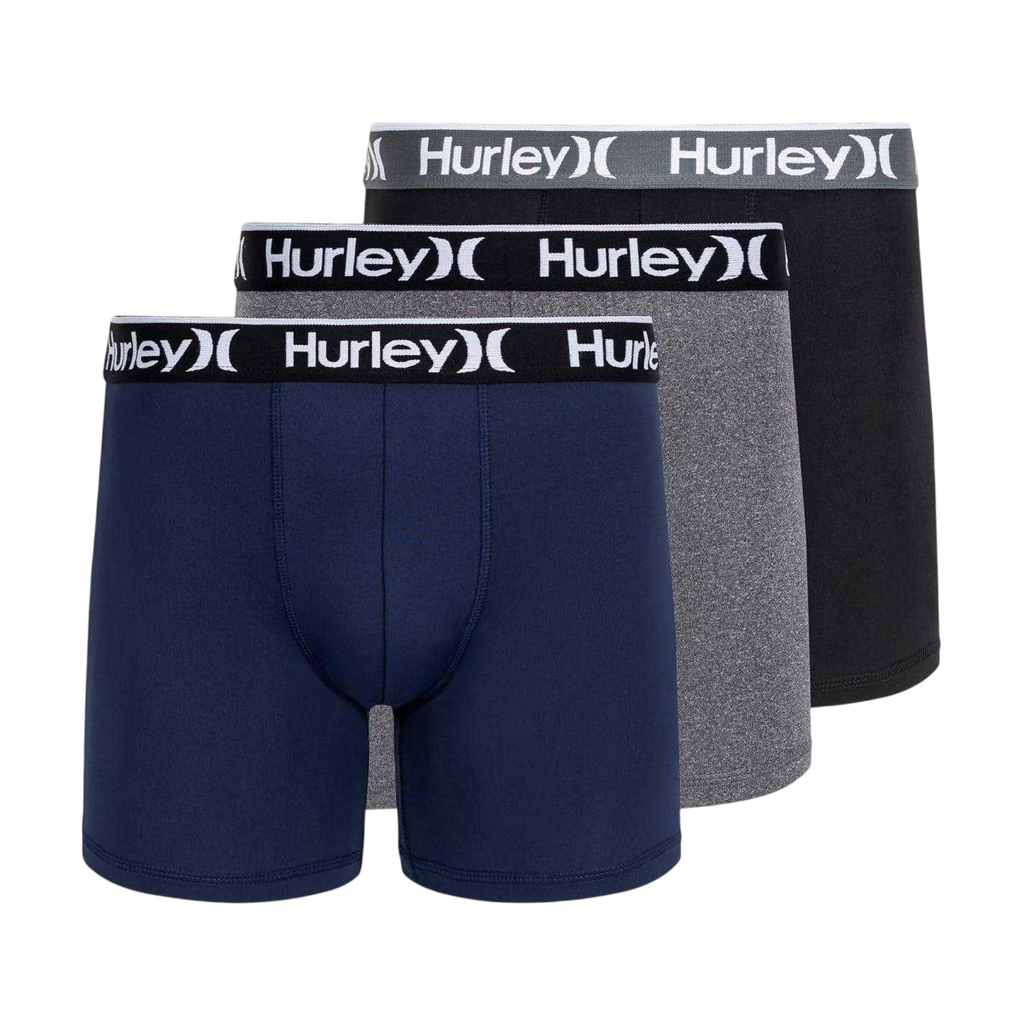 Navy-Grey-Black - Front - Hurley Mens Plain Boxer Briefs (Pack of 3)