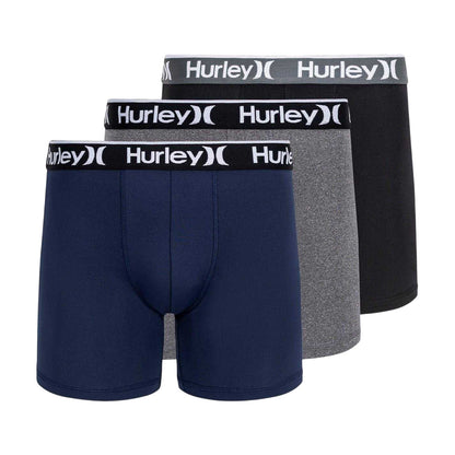 Navy-Grey-Black - Front - Hurley Mens Plain Boxer Briefs (Pack of 3)
