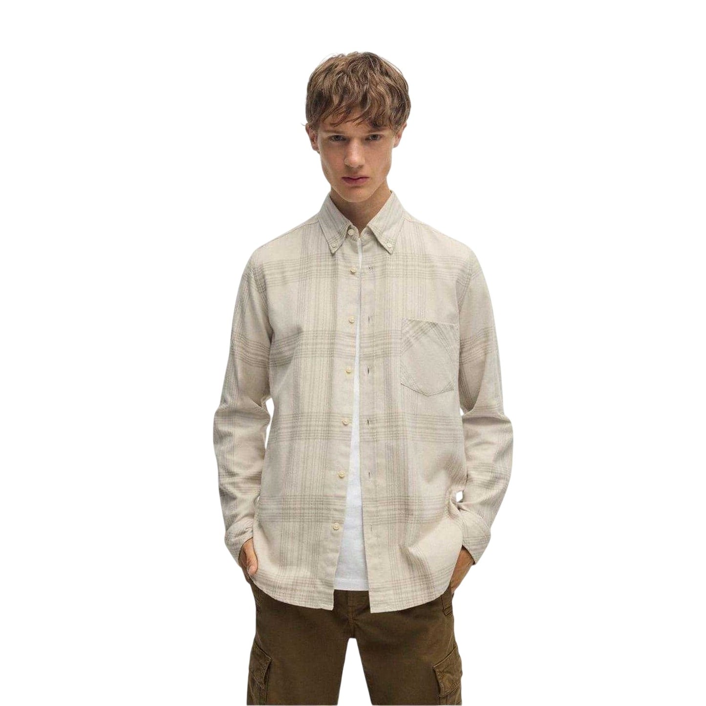 Light Beige - Front - Boss Mens Rickert_M Regular Button-Down Shirt
