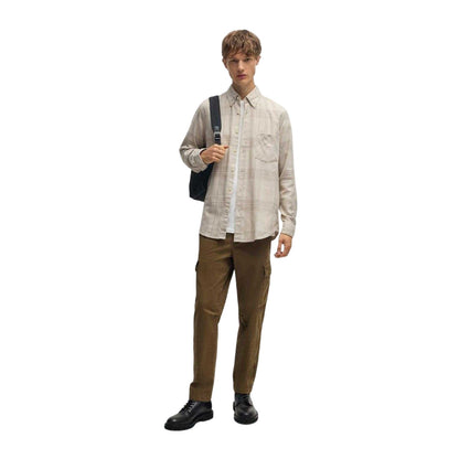 Light Beige - Side - Boss Mens Rickert_M Regular Button-Down Shirt