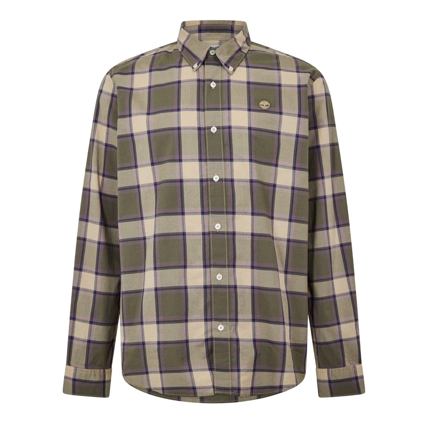 Lemon-Pepper - Front - Timberland Mens Checked Poplin Long-Sleeved Button-Down Shirt