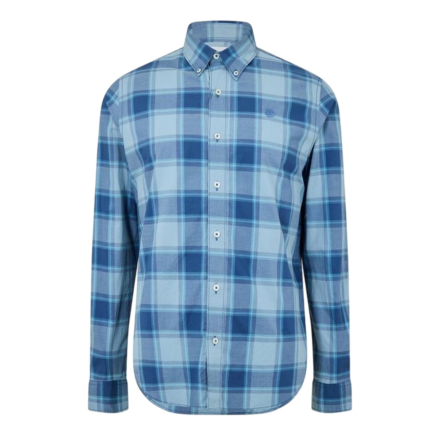 Dark Denim - Front - Timberland Mens Checked Poplin Long-Sleeved Button-Down Shirt