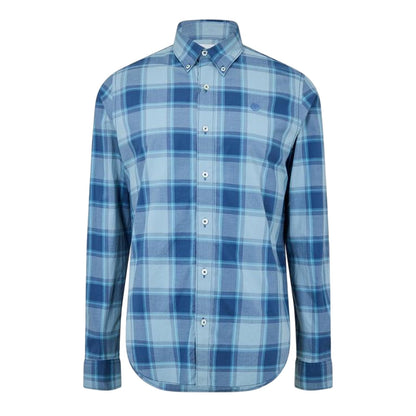 Dark Denim - Front - Timberland Mens Checked Poplin Long-Sleeved Button-Down Shirt
