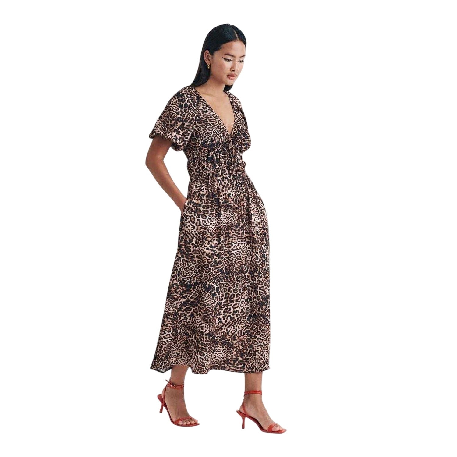 Multicoloured - Side - Nobody´s Child Womens-Ladies Cory Leopard Print Puff Sleeve Midi Dress