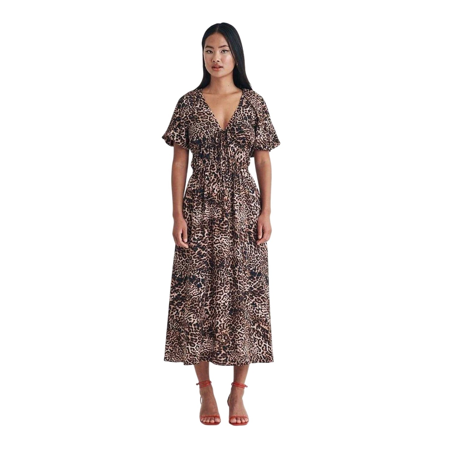 Multicoloured - Front - Nobody´s Child Womens-Ladies Cory Leopard Print Puff Sleeve Midi Dress