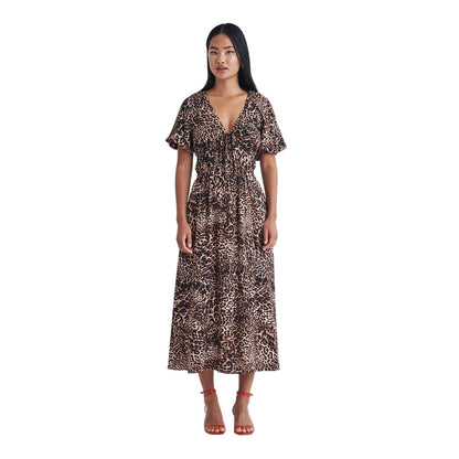 Multicoloured - Front - Nobody´s Child Womens-Ladies Cory Leopard Print Puff Sleeve Midi Dress