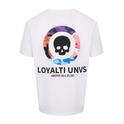 White - Back - Loyalti Mens Camo Skull Crew Neck T-Shirt