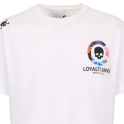 White - Side - Loyalti Mens Camo Skull Crew Neck T-Shirt