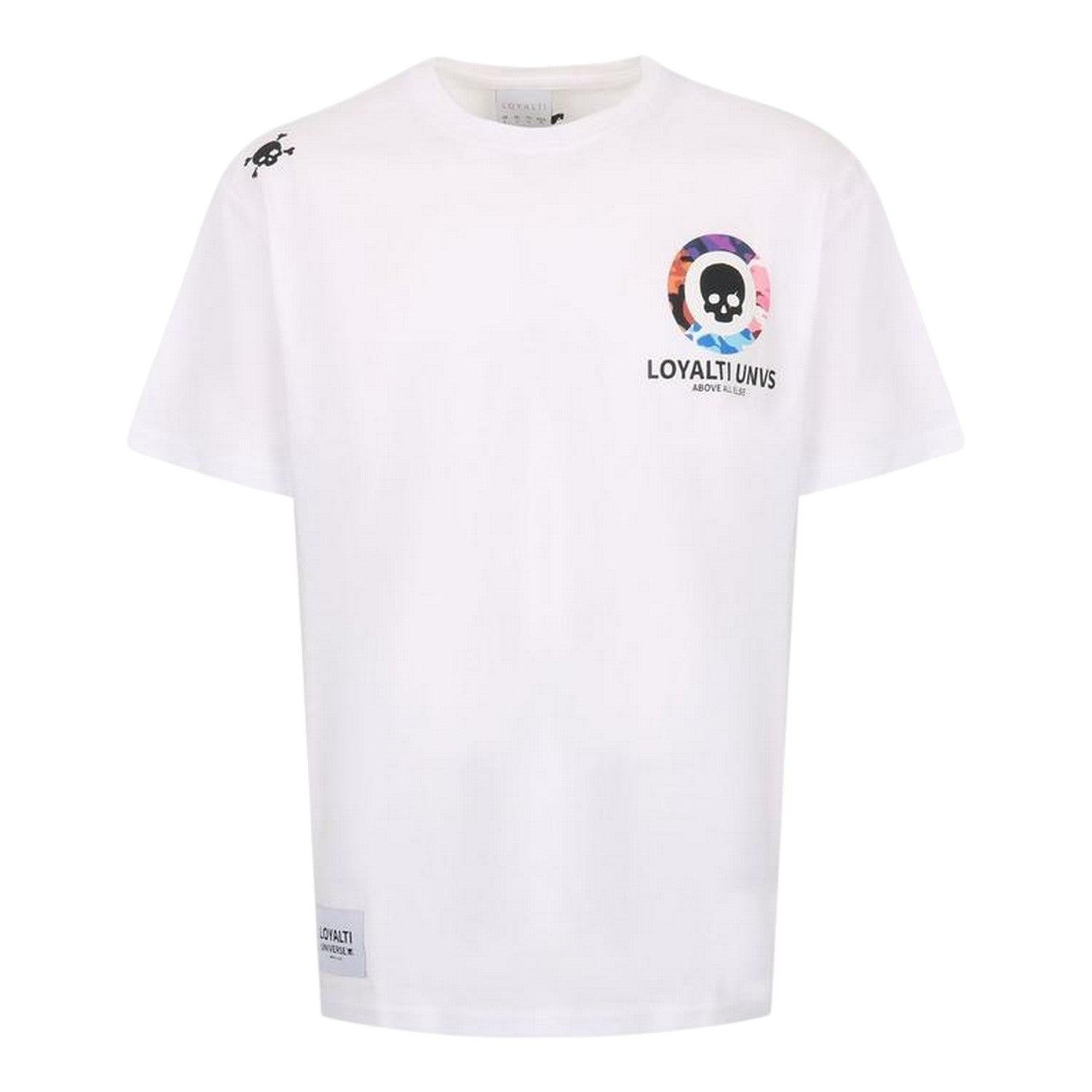 White - Front - Loyalti Mens Camo Skull Crew Neck T-Shirt