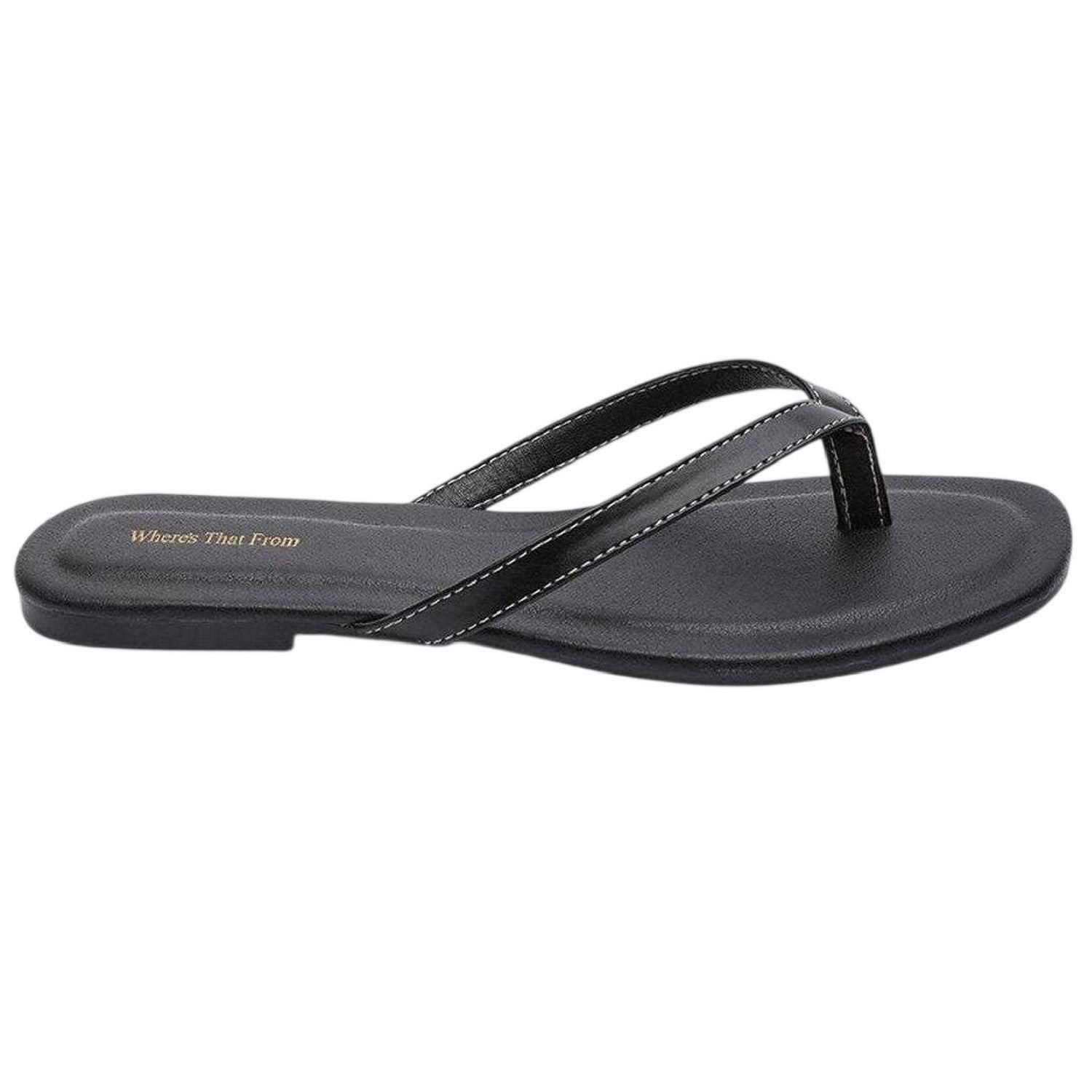Black - Back - Where´s That From Womens-Ladies Contrast Detail Faux Leather Flat Flip Flops