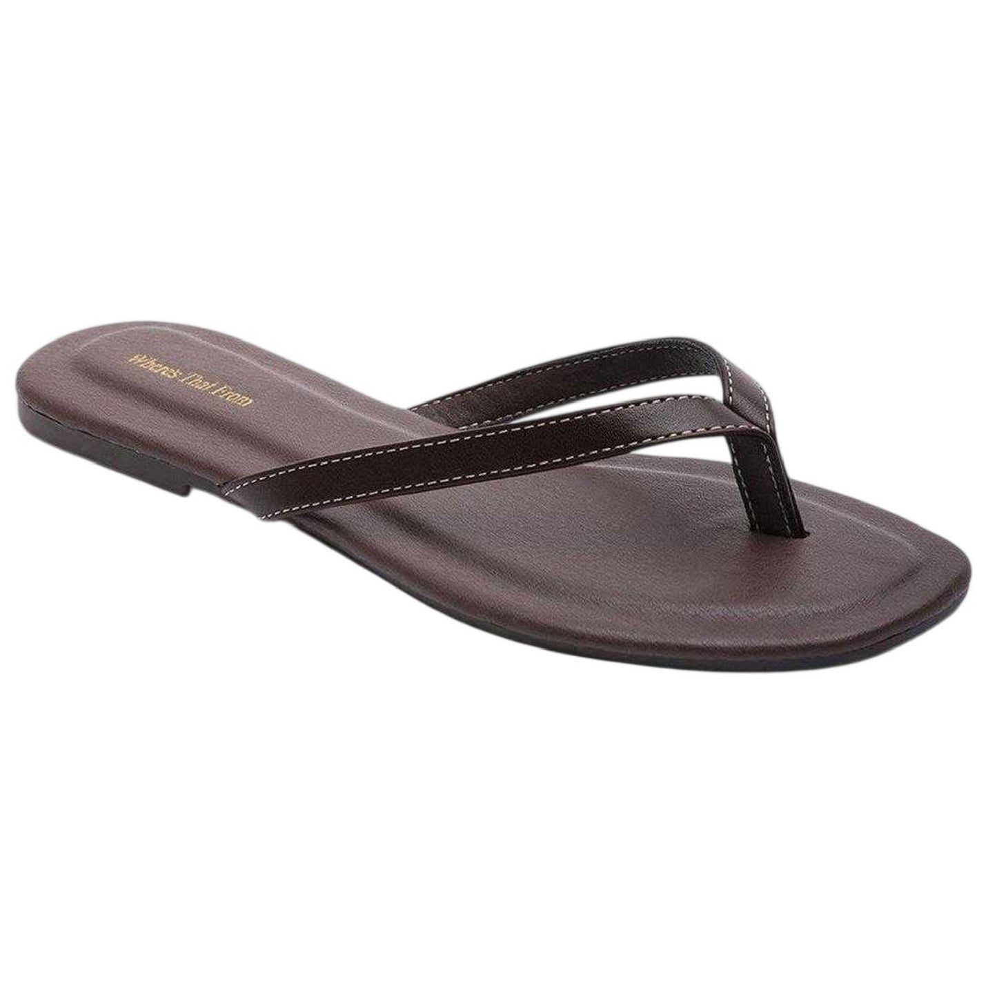 Dark Brown - Front - Where´s That From Womens-Ladies Contrast Detail Faux Leather Flat Flip Flops