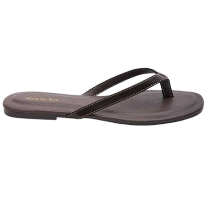 Dark Brown - Back - Where´s That From Womens-Ladies Contrast Detail Faux Leather Flat Flip Flops