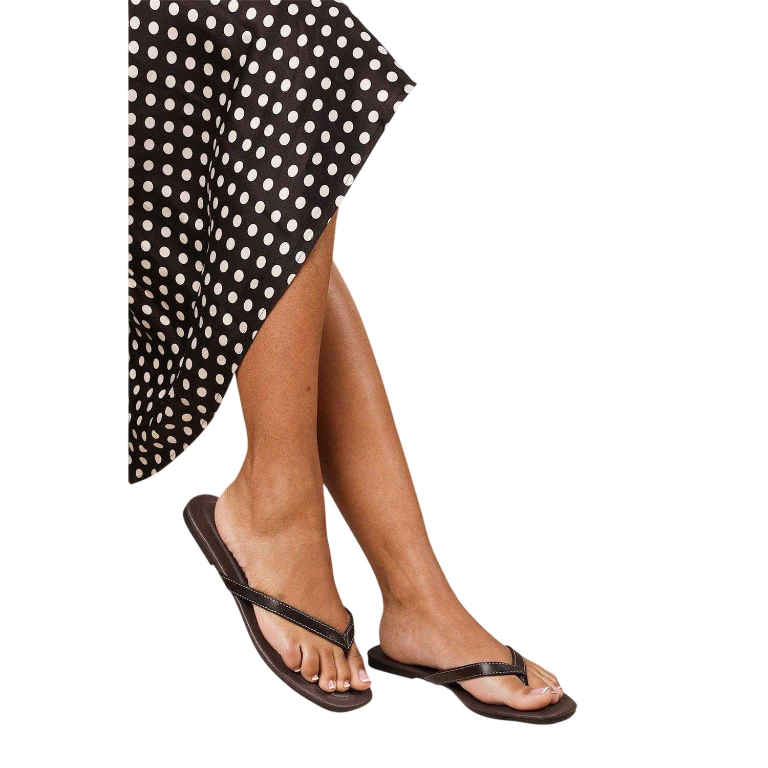 Dark Brown - Lifestyle - Where´s That From Womens-Ladies Contrast Detail Faux Leather Flat Flip Flops